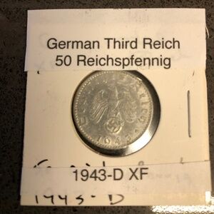 German Reich 50 Reichspfennig 1943-D coin  XF